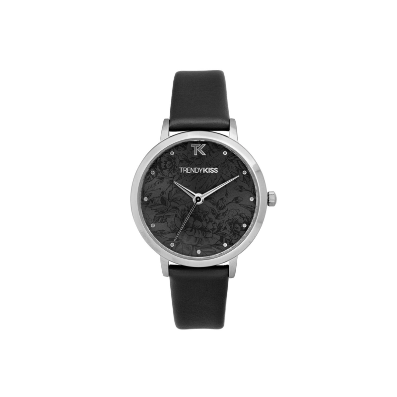 Front photo of this Inexpensive Women's Quartz Watch in Metal and Leather, Silver, Black - TC10146-02