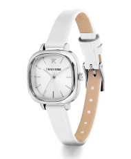 Foto frontal de este económico Reloj de Cuarzo para Mujer en Metal y Piel, Plata, Blanco - TC10151-01