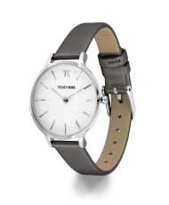 Front photo of this Inexpensive Women's Quartz Watch in Metal and Leather, Silver, Grey - TC10154-01