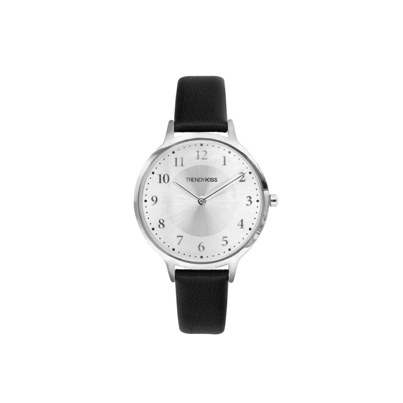 Front photo of this Inexpensive Women's Quartz Watch in Metal and Leather, Silver, Black - TC10155-01