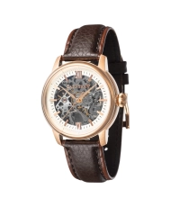 Photo de face de cette Montre Squelette Homme en Acier inoxydable, Acier PVD or rose Marron - CORNWALL - EARNSHAW | ES-8110-04