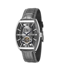 Foto frontal de este reloj esqueleto para hombre en acero inoxidable gris, negro - Holborn - EARNSHAW | ES-8111-01