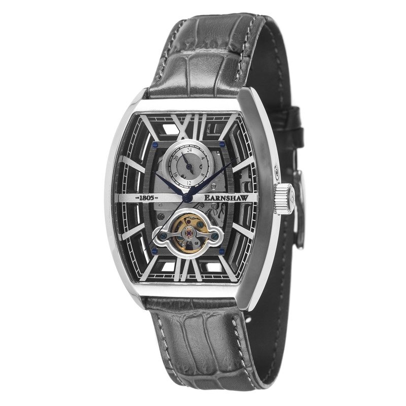 Photo de face de cette Montre Squelette Homme en Acier inoxydable Gris, Noir - Holborn - EARNSHAW | ES-8111-01