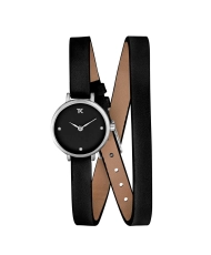 Foto frontal de este económico Reloj de Cuarzo para Mujer en Metal y Piel, Plata, Negro - TC10159-02