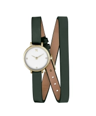 Front photo of this Inexpensive Women's Quartz Watch in Metal and Leather, Gold, Emerald - TG10159-01