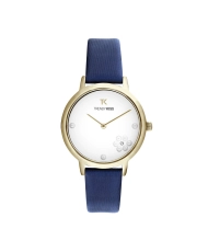 Front photo of this Inexpensive Women's Quartz Watch in Metal and Satin, Gold, Blue - TG10160-01