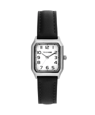 Foto frontal de este económico Reloj de Cuarzo para Mujer en Metal y Piel, Plata, Negro - TC10162-01