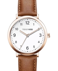 Front photo of this Inexpensive Women's Quartz Watch in Metal and Leather, Rose Gold, Camel - TC10164-01