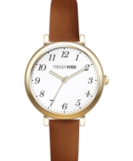 Front photo of this Inexpensive Women's Quartz Watch in Metal and Leather, Gold, Camel - TC10166-02