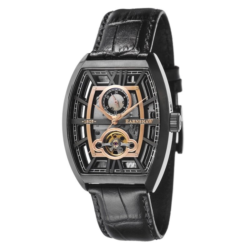 Photo de face de cette Montre Squelette Homme en Acier inoxydable Noir - Holborn - EARNSHAW | ES-8111-04