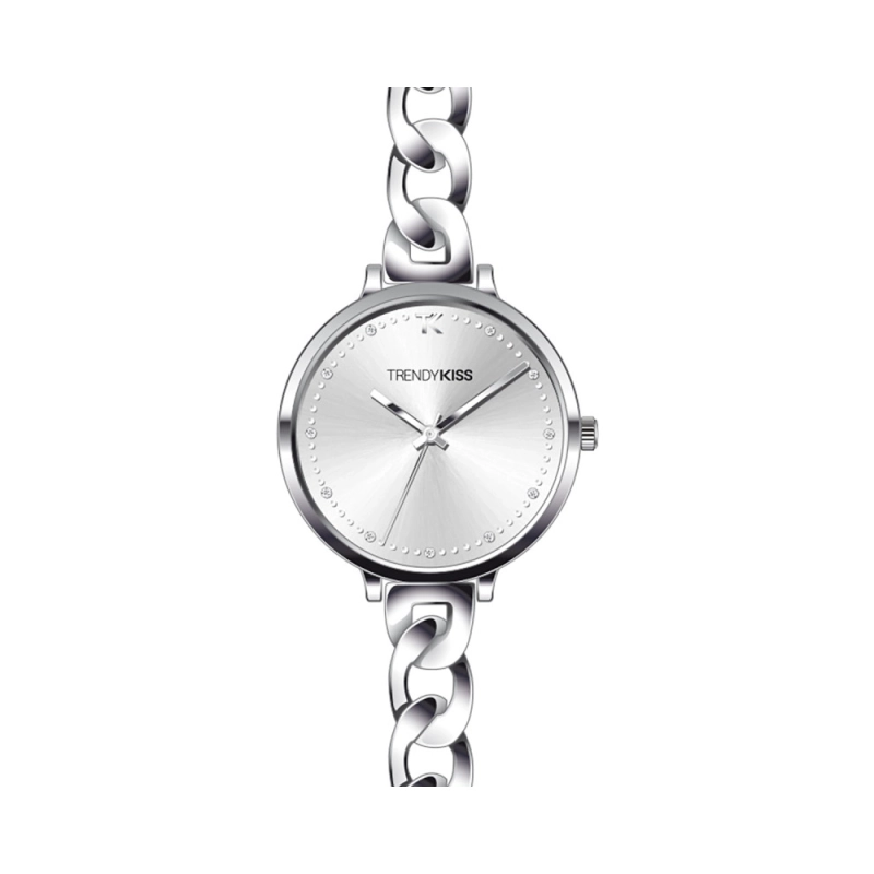 Foto frontal de este económico reloj de cuarzo y metal para mujer, plateado - TM10173-01