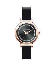 Front photo of this Inexpensive Women's Quartz Watch in Metal and Leather, Rose Gold, Black - TC10174-01