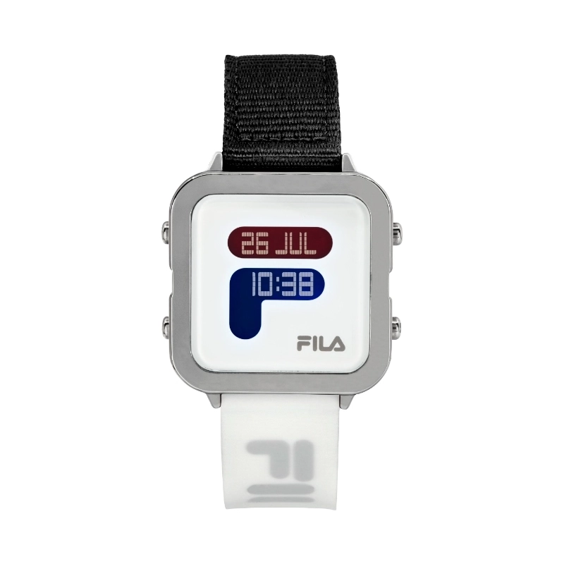 Montre pas chère Digital pour Homme en Silicone et Nylon, Blanc - 38-6088-101