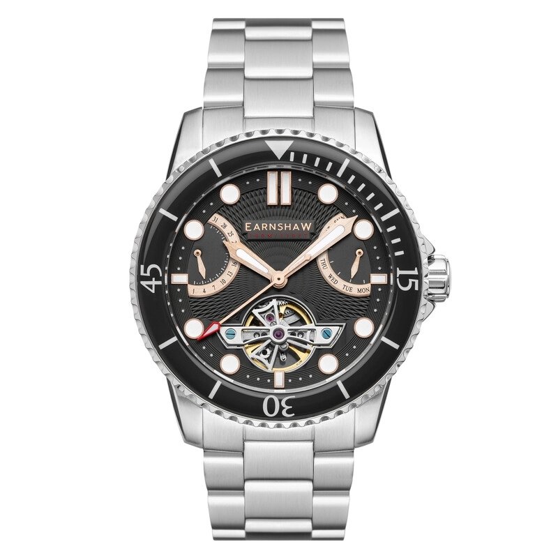 Photo de face de cette Montre Homme en Acier inoxydable Noir, Gris - Jervis - EARNSHAW | ES-8134-44