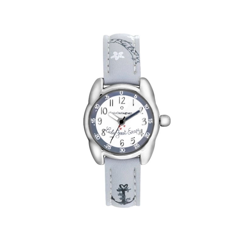 Front photo of this inexpensive girls' watch in Metal and Leather, Silver, Grey - 38974