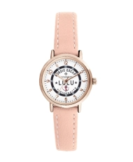 Vorderes Foto dieser preiswerten Mädchenuhr in Metall und Leder, Gold, Pink, Pink – 38978