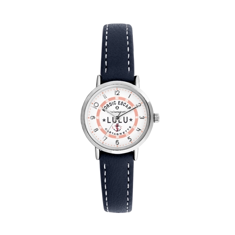 Front photo of this inexpensive girls' watch in Metal and Leather, Silver, Blue - 38979