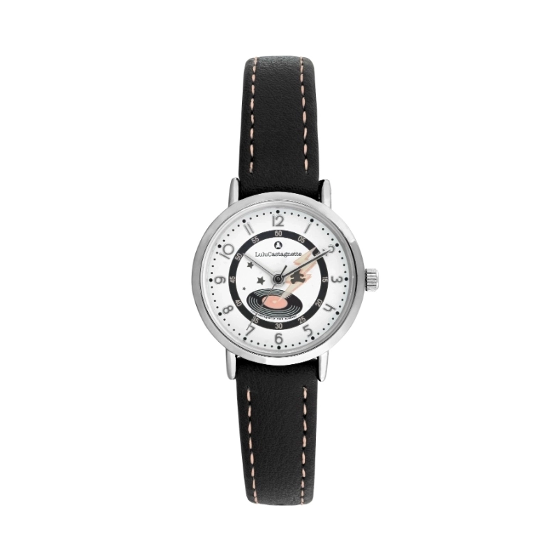 Front photo of this inexpensive girls' watch in Metal and Leather, Silver, Grey - 38981