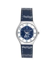 Front photo of this inexpensive girls' watch in Metal and Leather, Silver, Blue - 38984