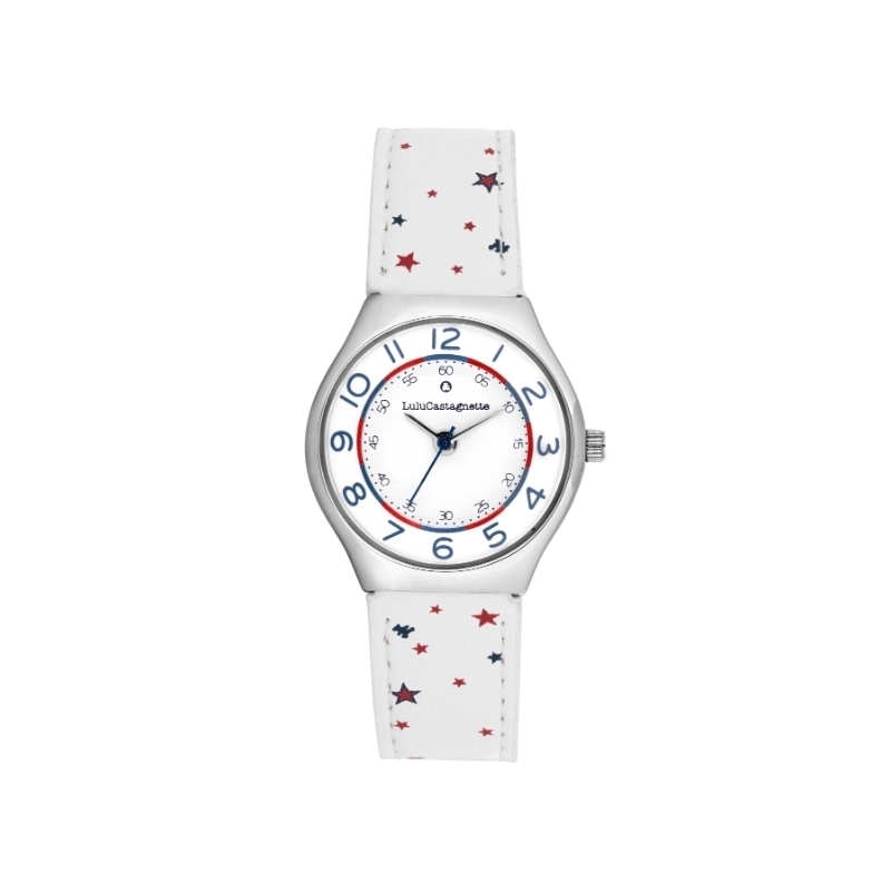 Front photo of this inexpensive girls' watch in Metal and Leather, Silver, White - 38986