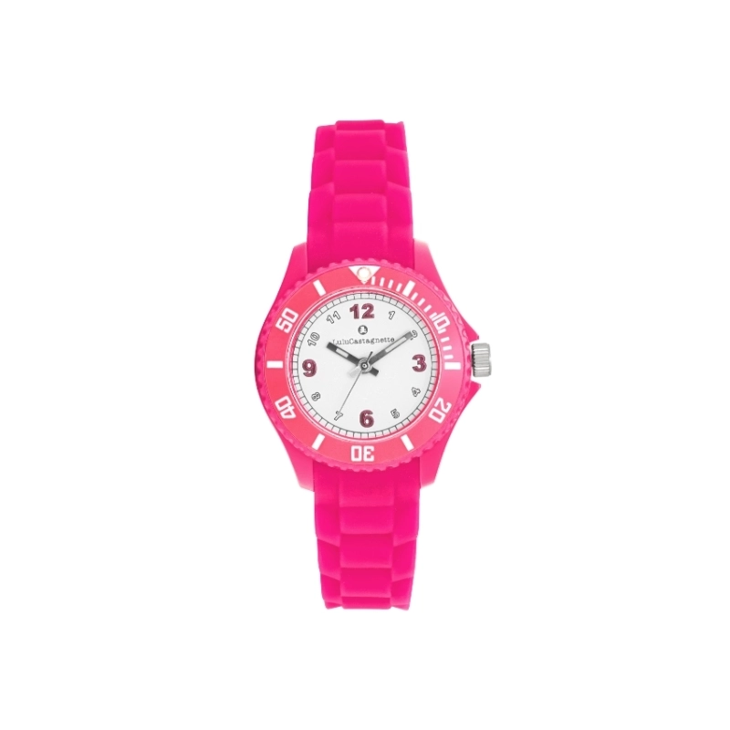 Vorderes Foto dieser preiswerten Mädchenuhr aus Kunststoff und Silikon, Pink – 38971