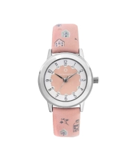 Foto frontal de este económico reloj para niña en Metal y Cuero, Plata, Rosa - 38955