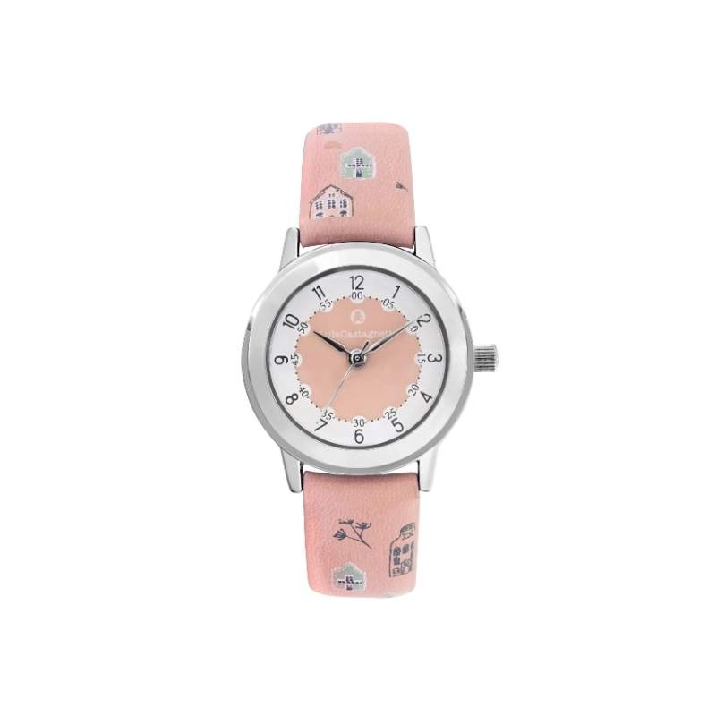 Photo de face de cette Montre fille pas chère en Métal et Cuir, Argenté, Rose - 38955