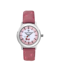 Vorderes Foto dieser preiswerten Mädchenuhr aus Metall und Leder, Silber, Pink – 38957