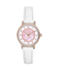 Front photo of this inexpensive girls' watch in Metal and Leather, Gold, Pink, White - 38958