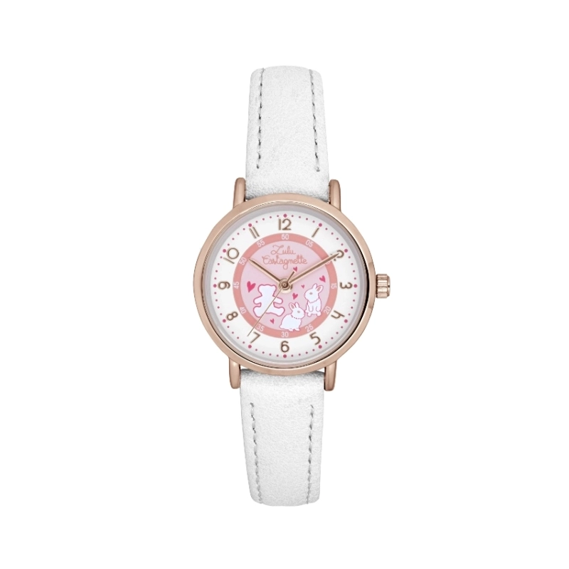 Photo de face de cette Montre fille pas chère en Métal et Cuir, Doré, Rose, Blanc - 38958