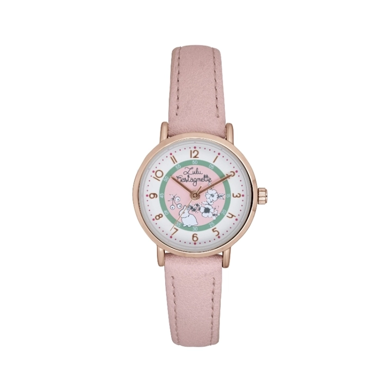 Photo de face de cette Montre fille pas chère en Métal et Cuir, Doré, Rose, Rose - 38960