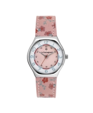 Front photo of this inexpensive girls' watch in Metal and Leather, Silver, Pink - 38962