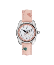 Photo de face de cette Montre fille pas chère en Métal et Cuir, Argenté, Rose - 38964