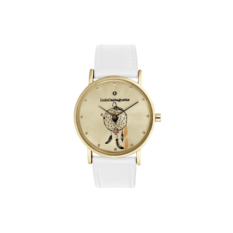 Photo de face de cette Montre fille pas chère en Métal et Cuir, Doré, Blanc - 38944