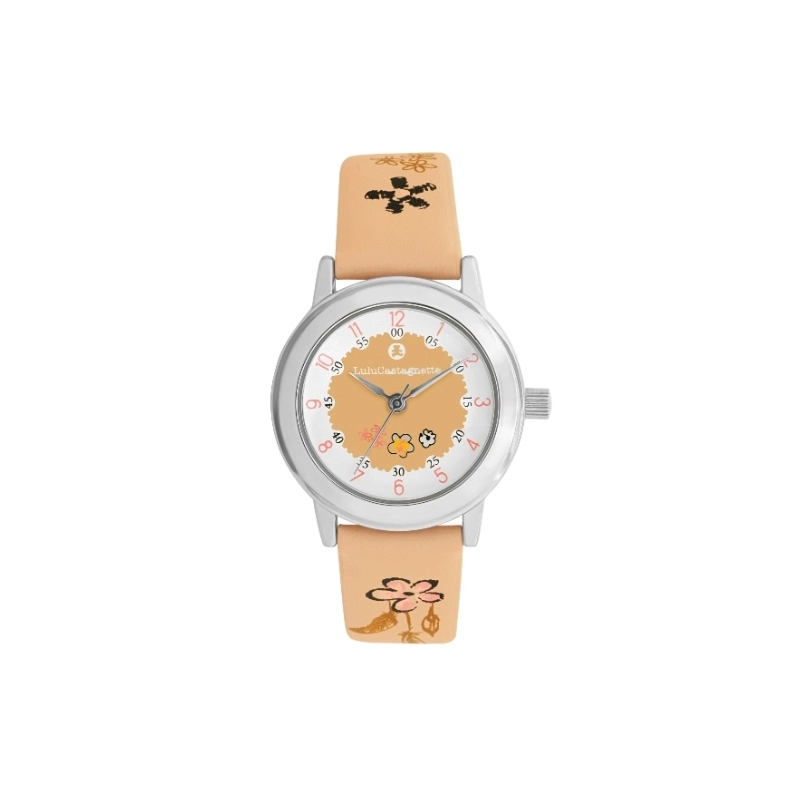 Photo de face de cette Montre fille pas chère en Métal et Cuir, Argenté, Beige - 38947