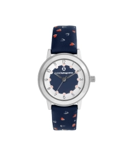 Front photo of this inexpensive girls' watch in Metal and Leather, Silver, Blue - 38949