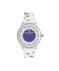 Front photo of this inexpensive girls' watch in Metal and Leather, Silver, White - 38950