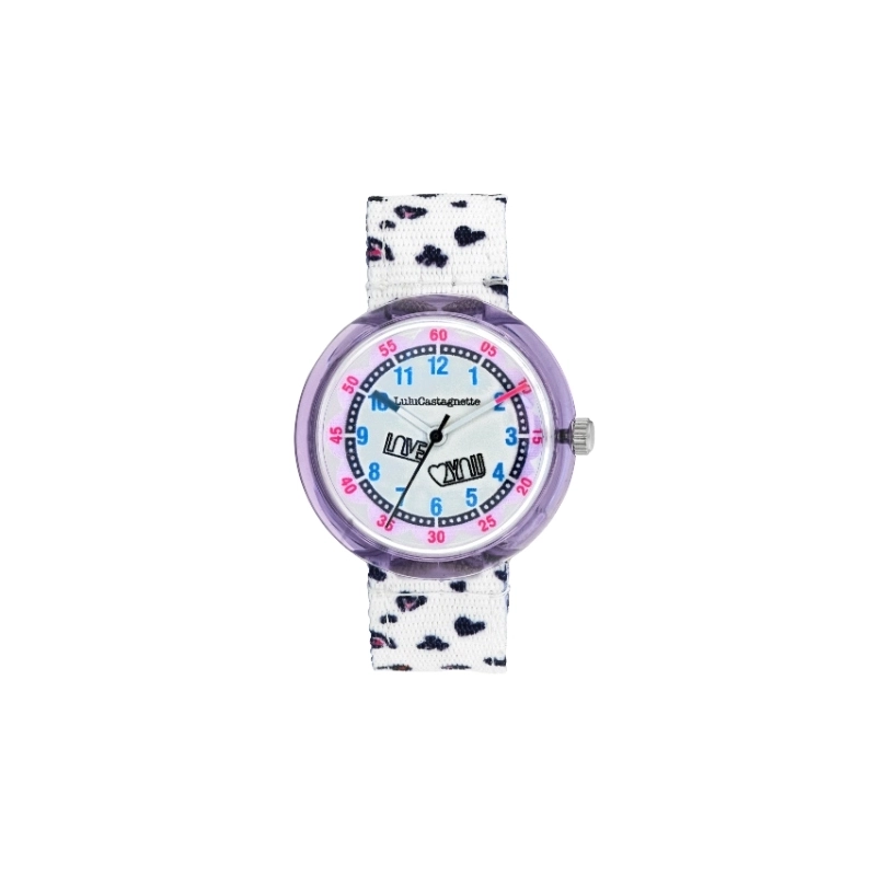 Photo de face de cette Montre fille pas chère en Plastique et Tissu, Rose, Blanc - 38951