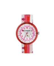 Photo de face de cette Montre fille pas chère en Plastique et Tissu, Rouge, - 38953