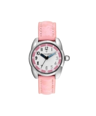 Front photo of this inexpensive girls' watch in Metal and Leather, Silver, Pink - 38928