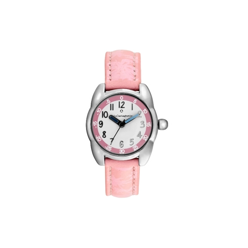 Photo de face de cette Montre fille pas chère en Métal et Cuir, Argenté, Rose - 38928