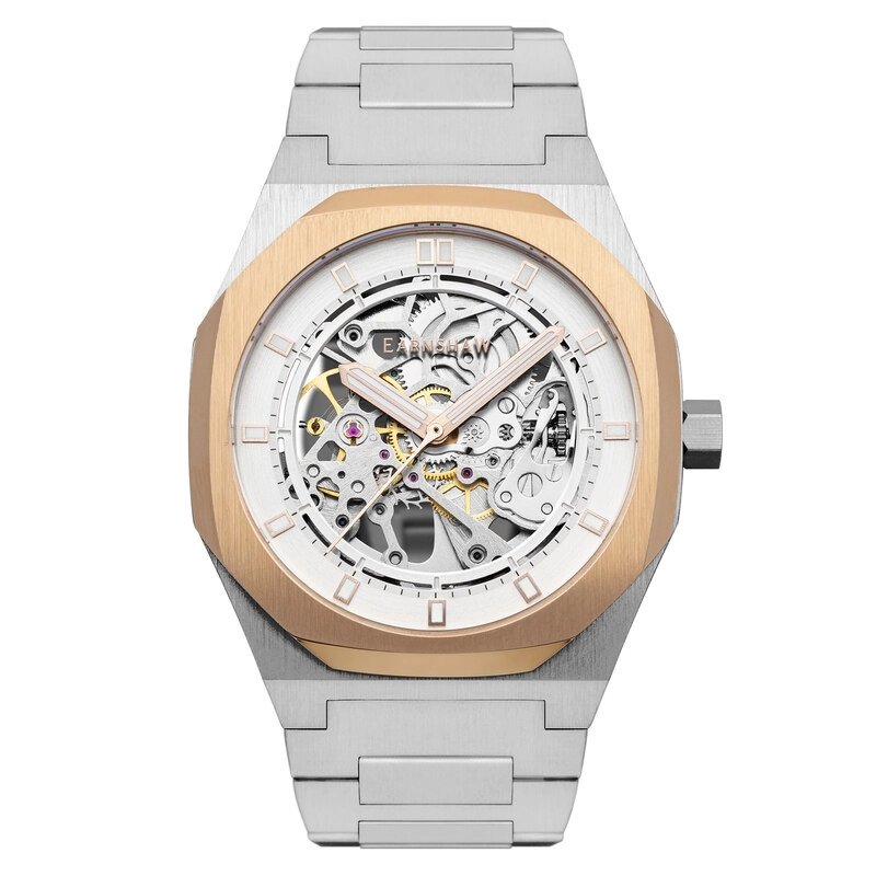 Photo de face de cette Montre Squelette Homme en Acier inoxydable Gris, Jaune - DRAKE - EARNSHAW | ES-8142-44