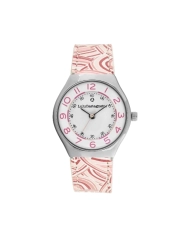 Vorderes Foto dieser preiswerten Mädchenuhr aus Metall und Leder, Silber, Pink – 38936