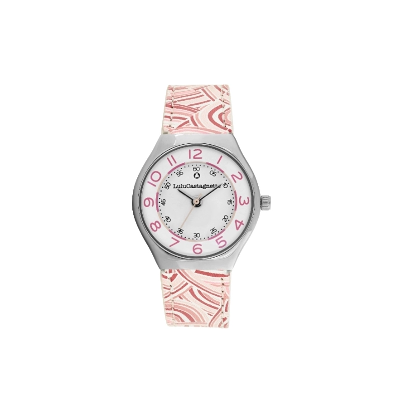 Photo de face de cette Montre fille pas chère en Métal et Cuir, Argenté, Rose - 38936