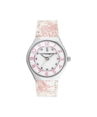 Front photo of this inexpensive girls' watch in Metal and Leather, Silver, White - 38940