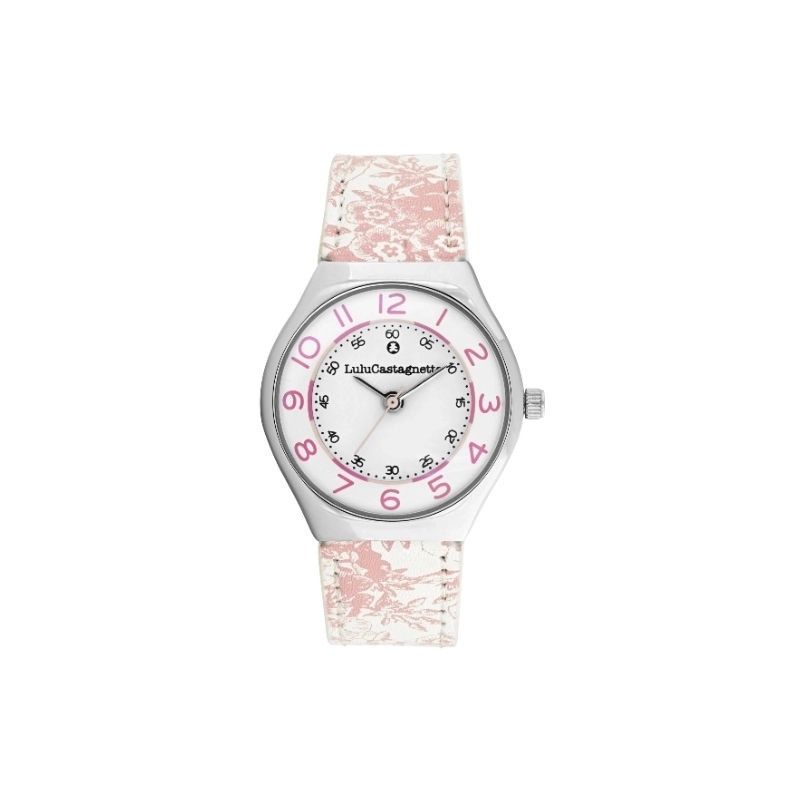 Front photo of this inexpensive girls' watch in Metal and Leather, Silver, White - 38940