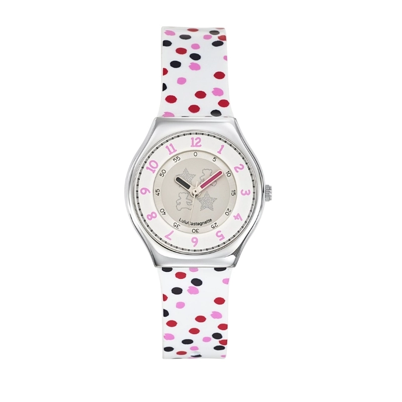 Photo de face de cette Montre fille pas chère en Métal et Plastique, Argenté, Multicolor - 38708