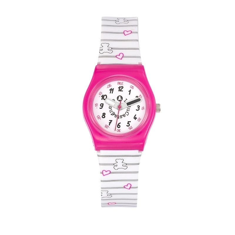 Photo de face de cette Montre fille pas chère en Plastique, Rose, Blanc, Rose - 38773