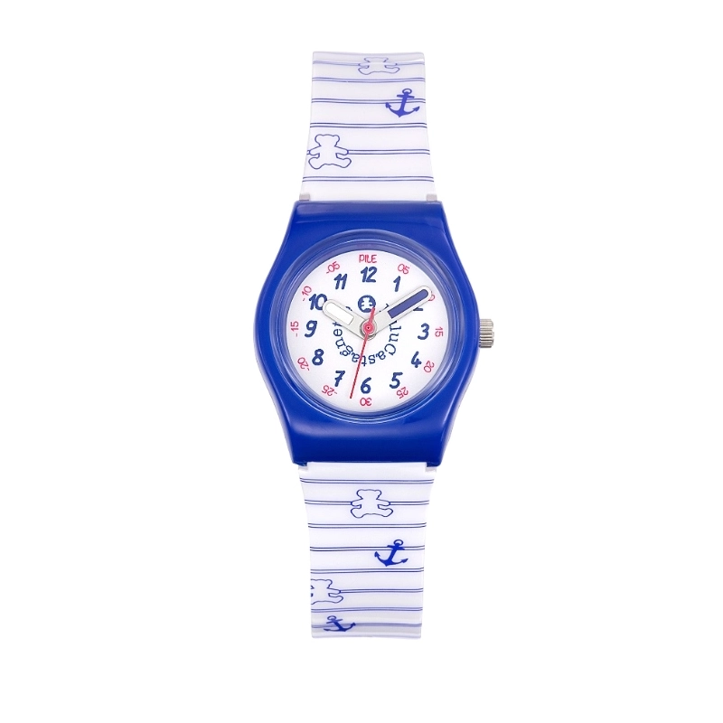 Photo de face de cette Montre fille pas chère en Plastique, Bleu, Blanc, Bleu - 38774