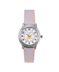 Front photo of this inexpensive girls' watch in Metal and Leather, Silver, Purple - 38903